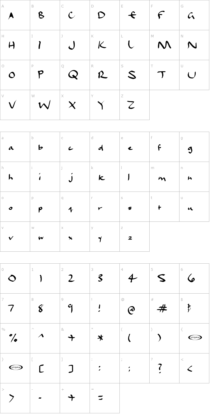 Character Map Dael Calligraphy Font