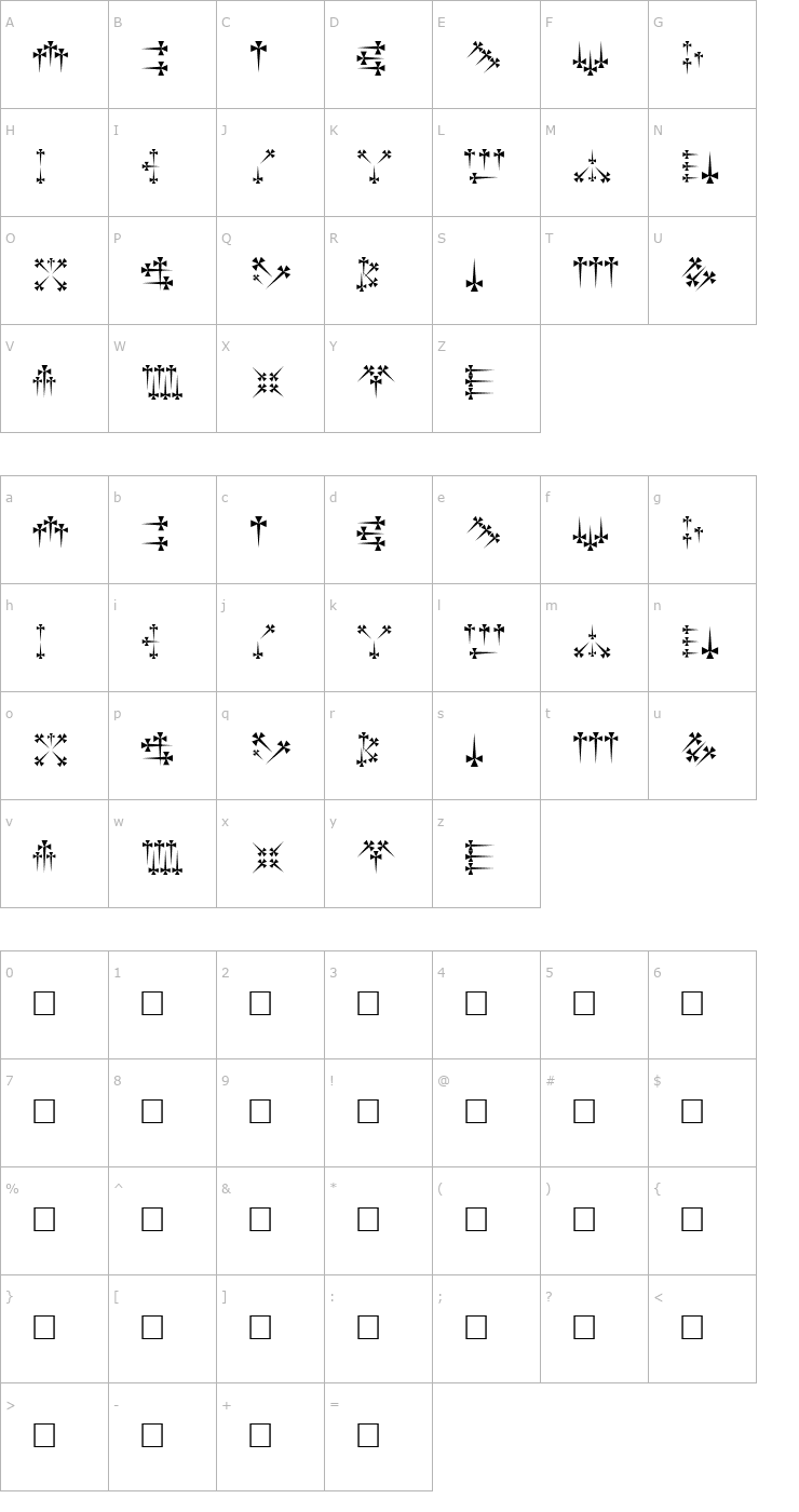 Character Map Daggers Regular Font