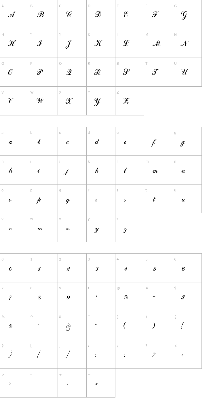 Character Map DahlingScriptSSK Regular Font