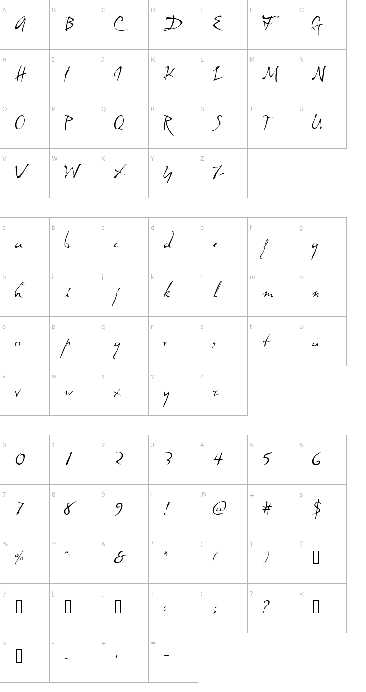 Character Map Dali Font