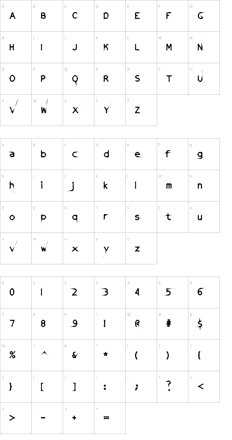 Character Map DamagedSataLight Font