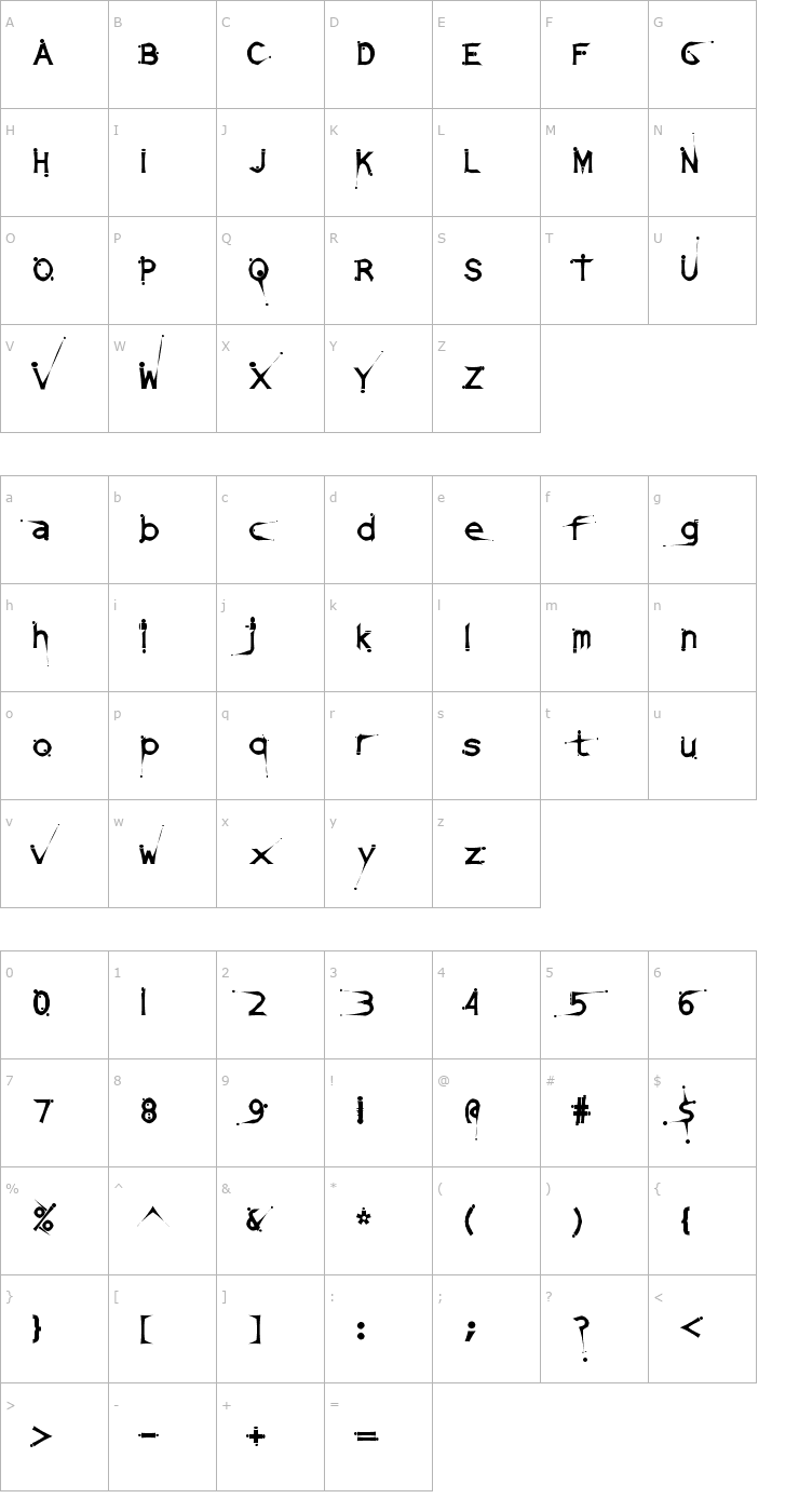 Character Map DamagedSataLightExtended Font
