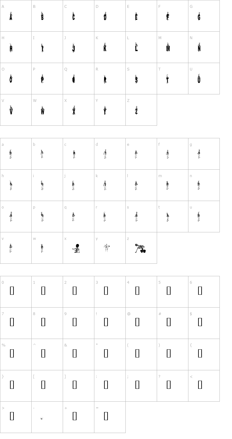 Character Map Dancing Dead Font