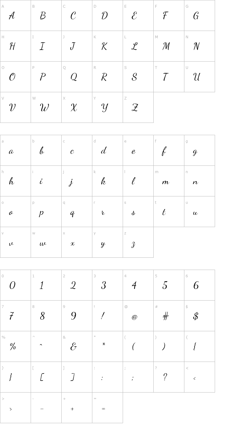 Character Map Dancing Script Font