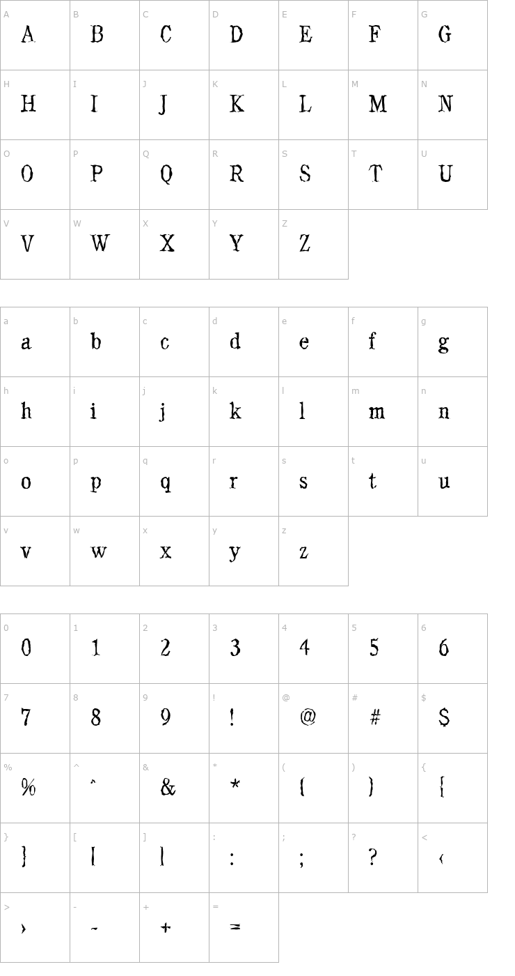 Character Map DanielBeckerRandom-Light-Regular Font