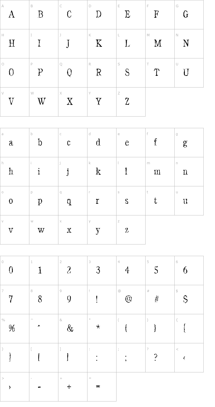 Character Map DanielBeckerRandom-Xlight-Regular Font