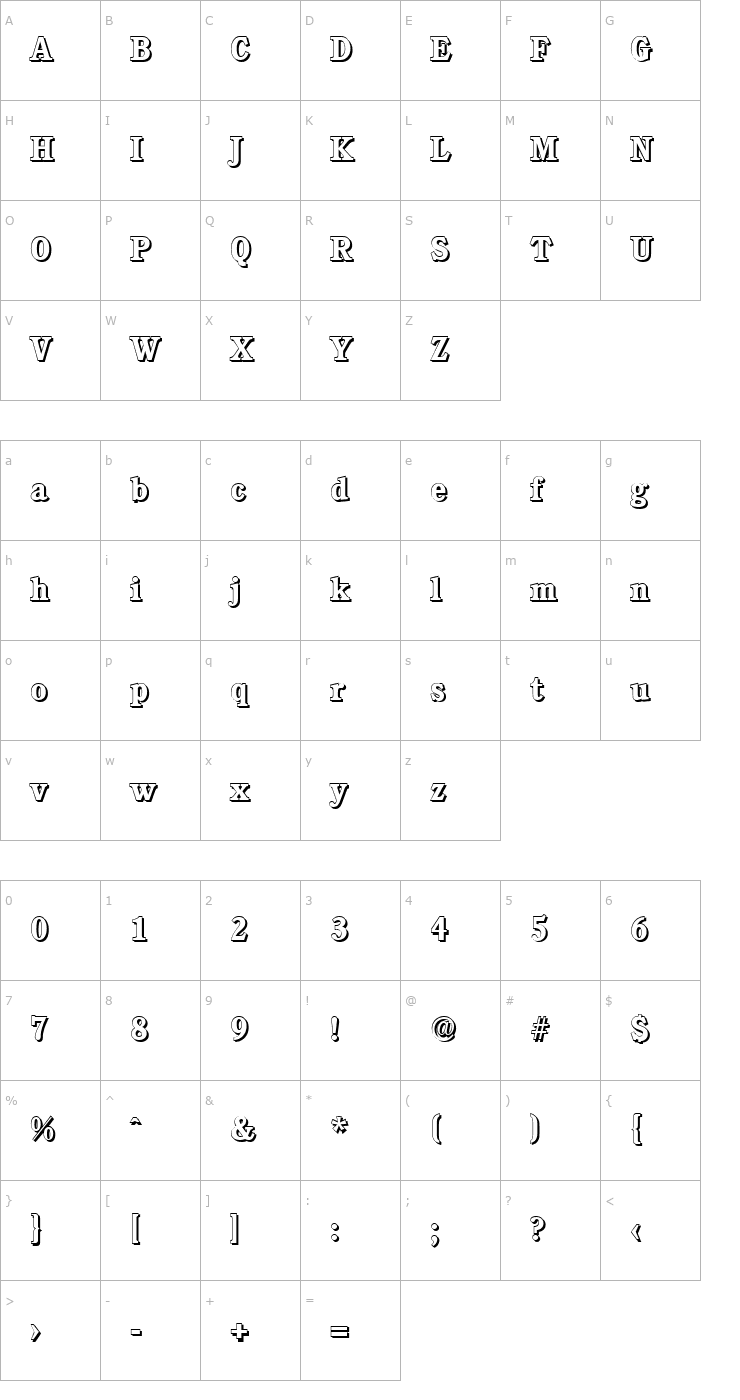 Character Map DanielBeckerShadow-Bold Font
