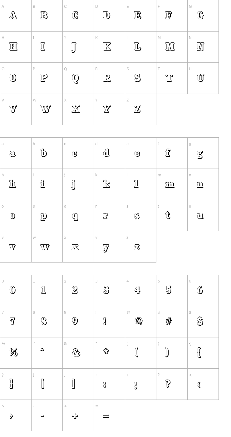 Character Map DanielBeckerShadow-ExtraBold-Regular Font