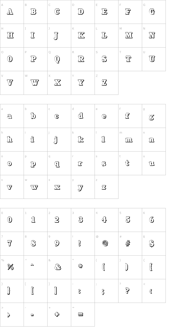 Character Map DanielBeckerShadow-Heavy-Regular Font