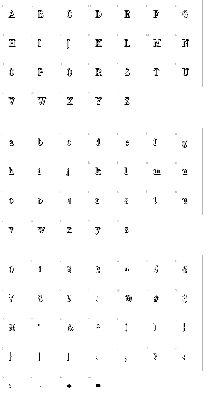 Character Map DanielBeckerShadow-Light-Regular Font