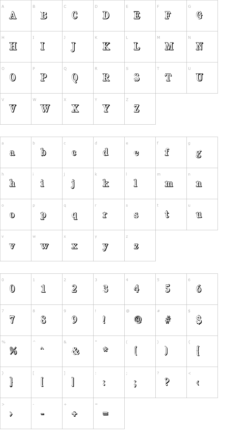 Character Map DanielBeckerShadow-Medium-Regular Font