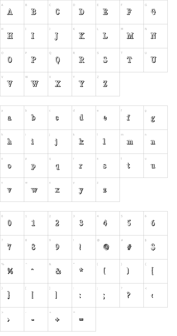 Character Map DanielBeckerShadow-Regular Font