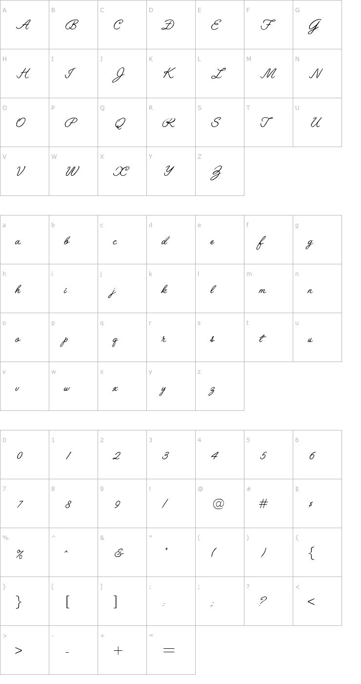 Character Map DanielScript Font