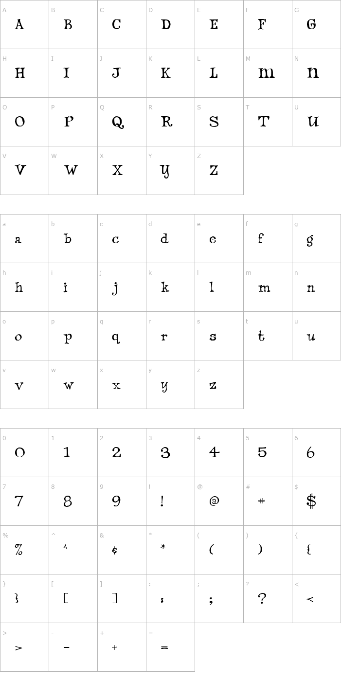 Character Map Dannette Font