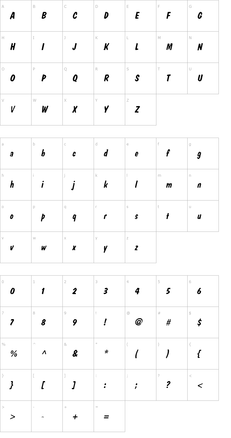 Character Map Danto Lite BoldItalic Font