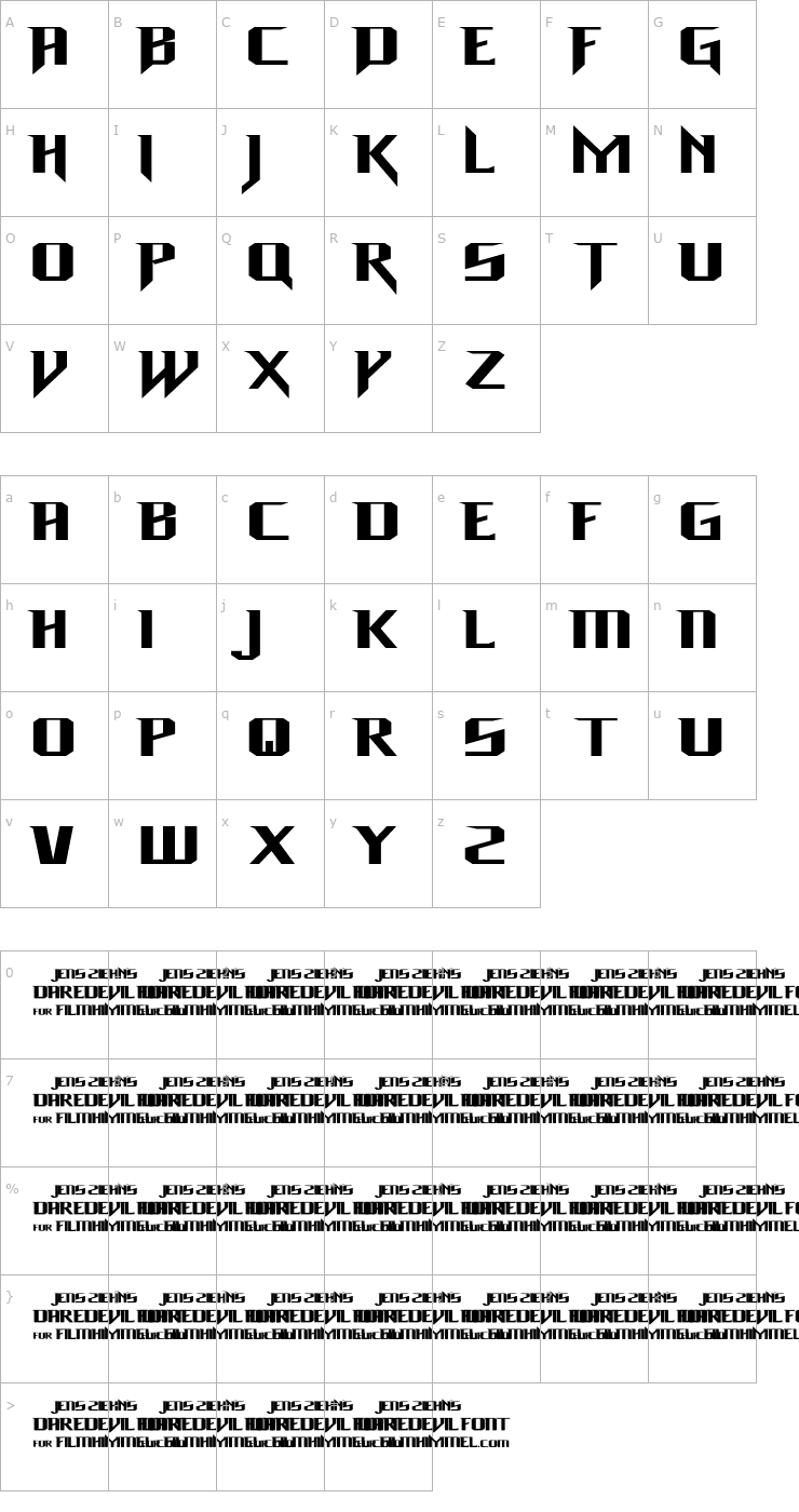 Character Map Daredevil Font