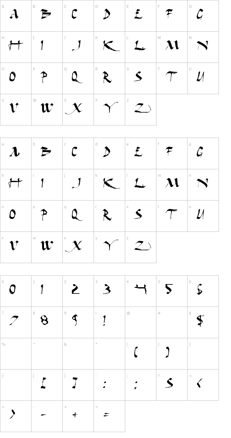 Character Map Dark Horse Extended Font