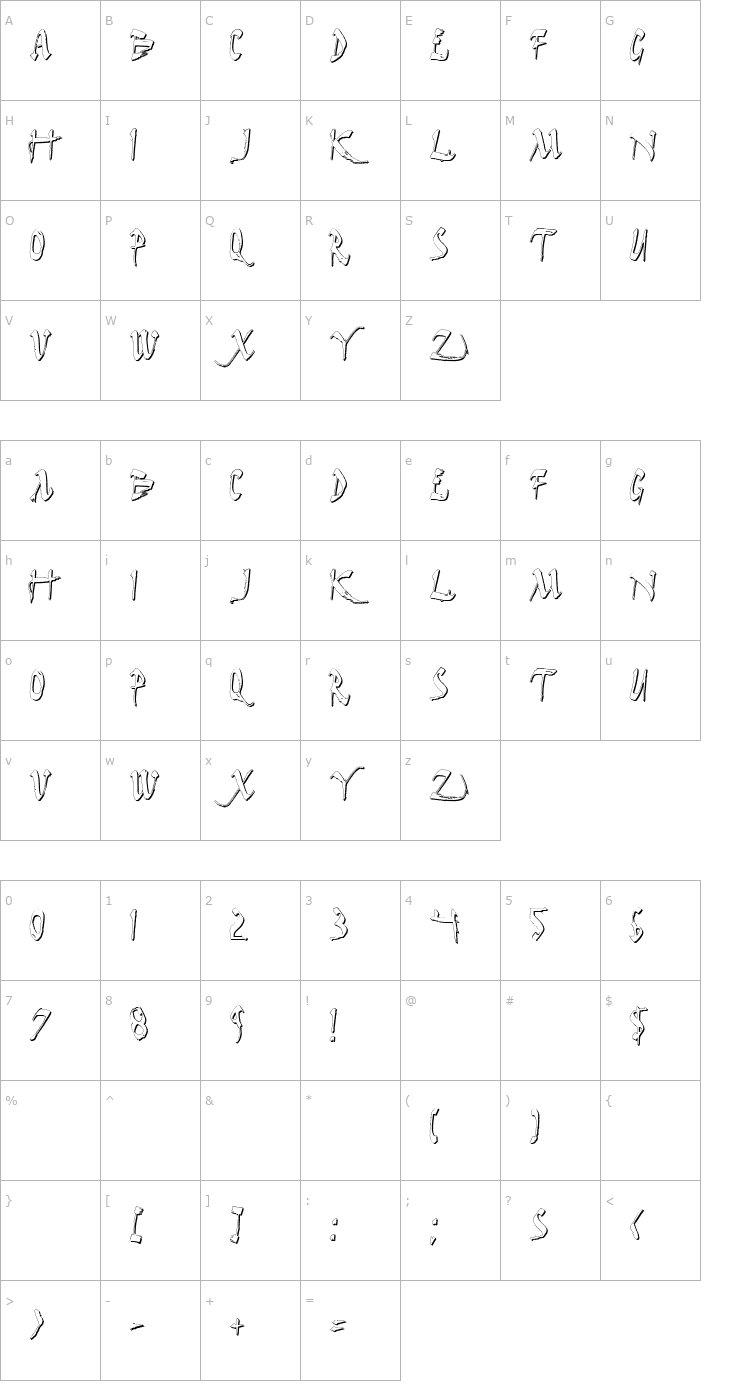 Character Map Dark Horse Shadow Font