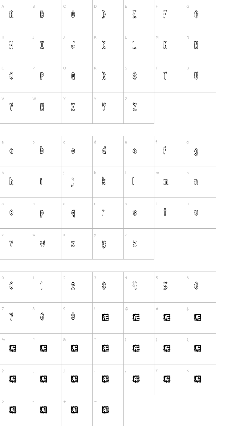 Character Map Dark Side Font