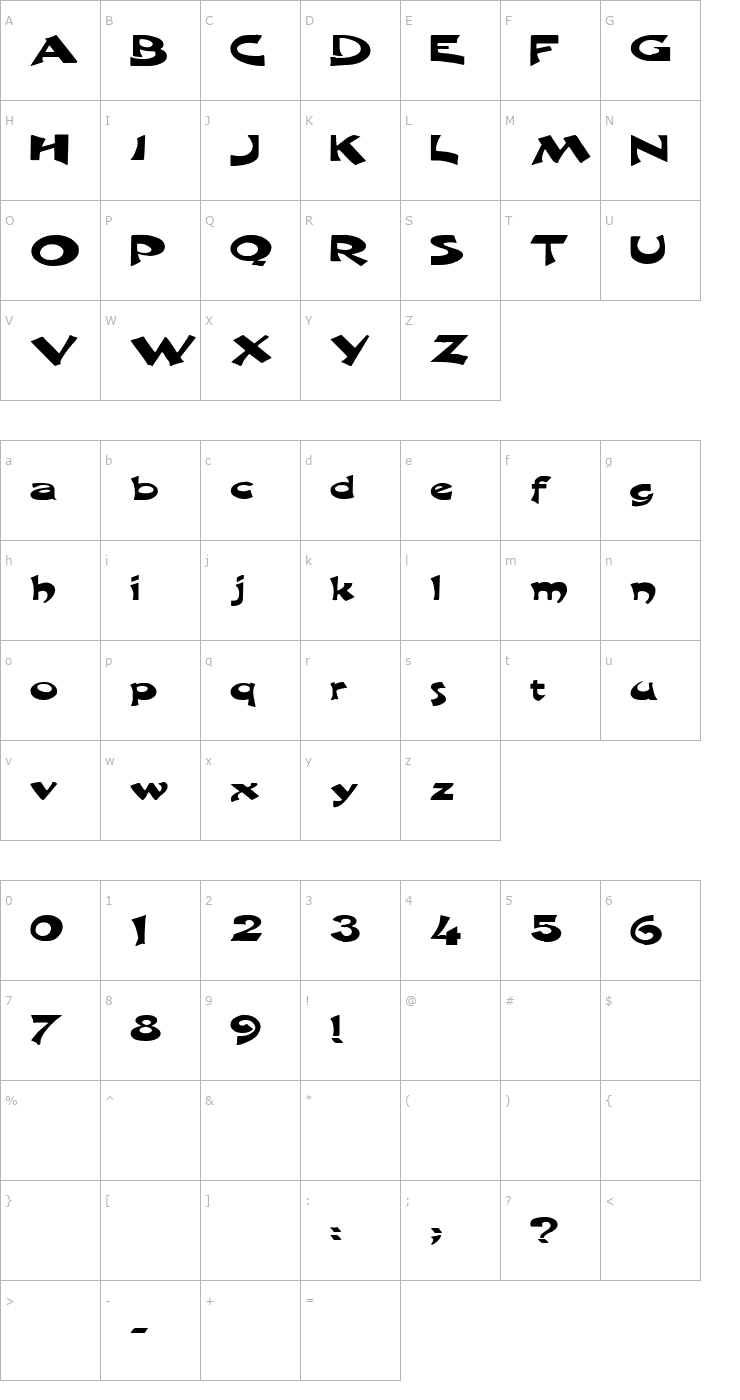 Character Map Darkness 1 Font