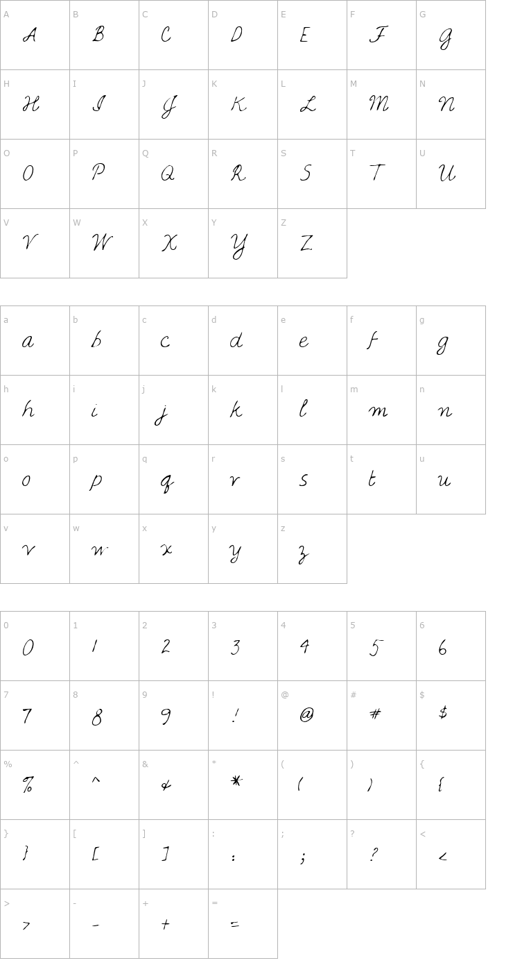 Character Map DarlenesHand Regular Font