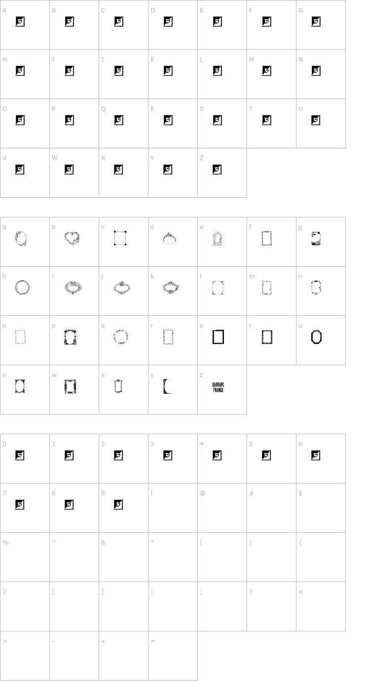 Character Map Darrians Frames Font