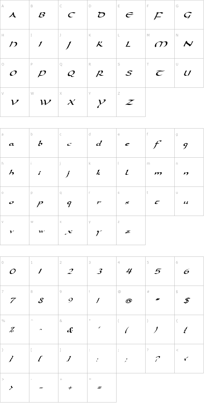 Character Map Darwycke Italic Font