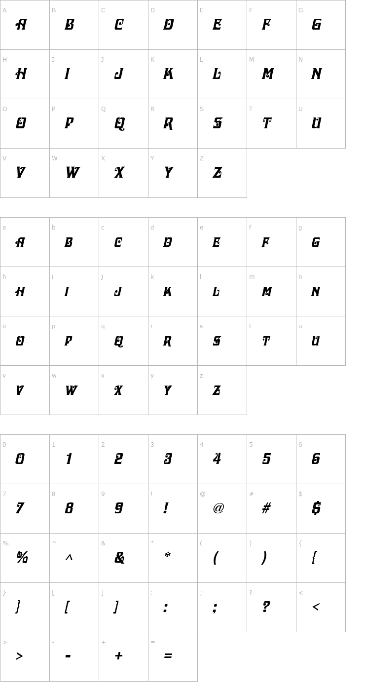 Character Map Dascha Italic Font