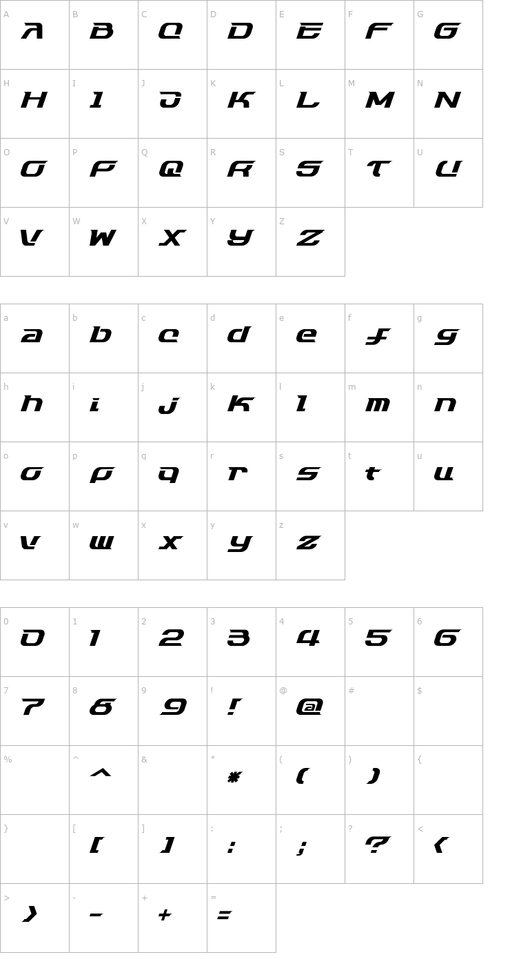 Character Map Dash 9812 Font