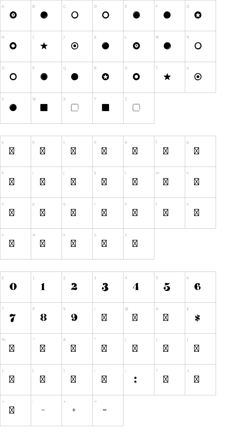Character Map Dauber Hand Numerals Font