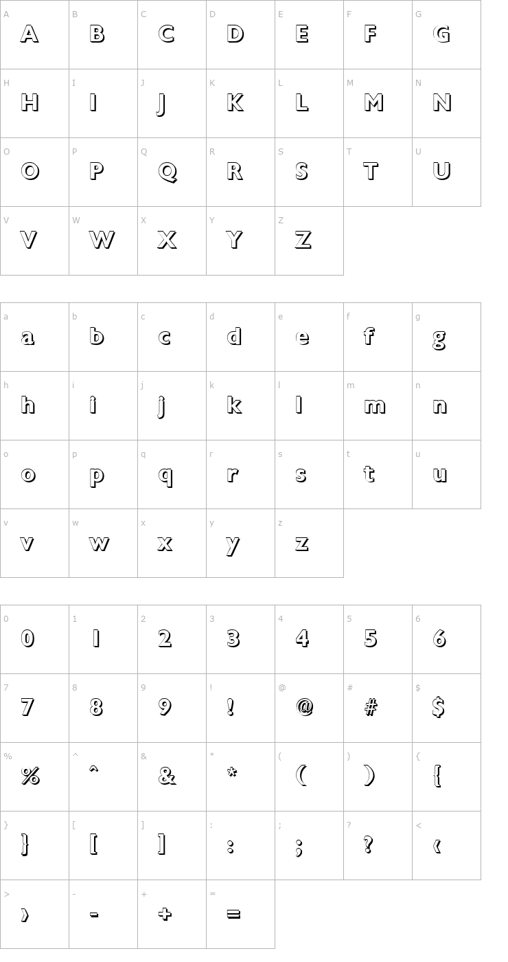 Character Map DavidBeckerShadow-Bold Font