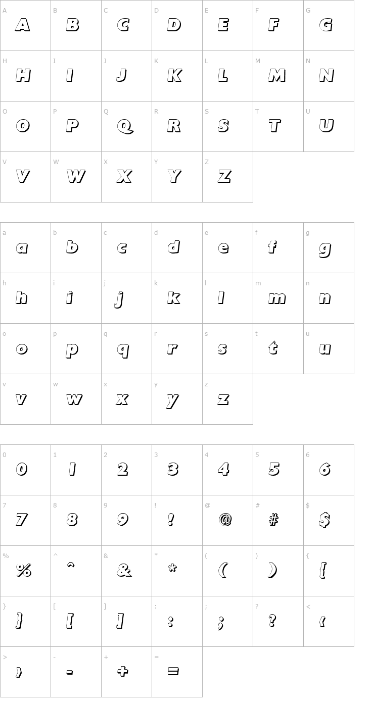 Character Map DavidBeckerShadow-Heavy-Italic Font