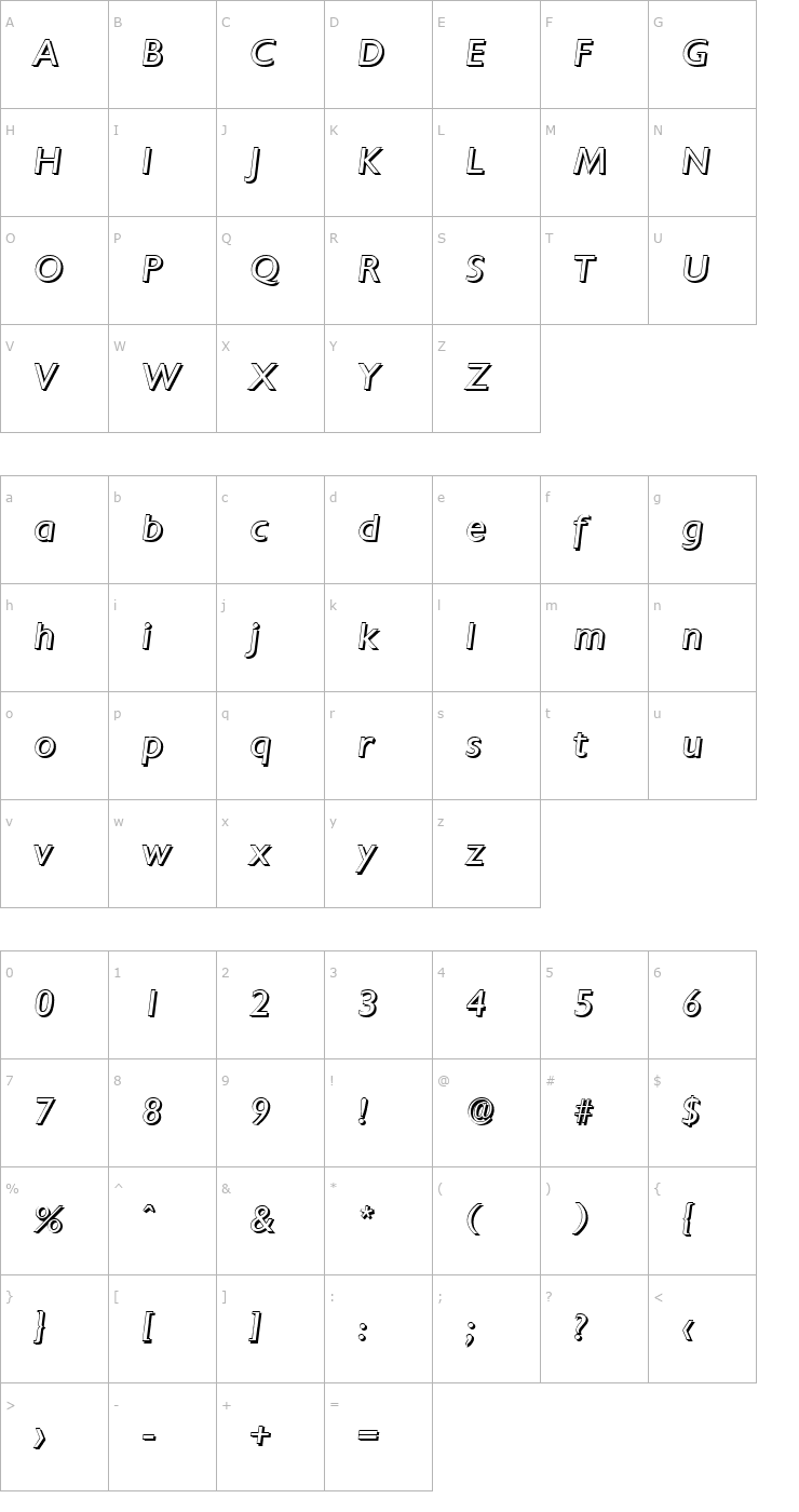Character Map DavidBeckerShadow-Italic Font