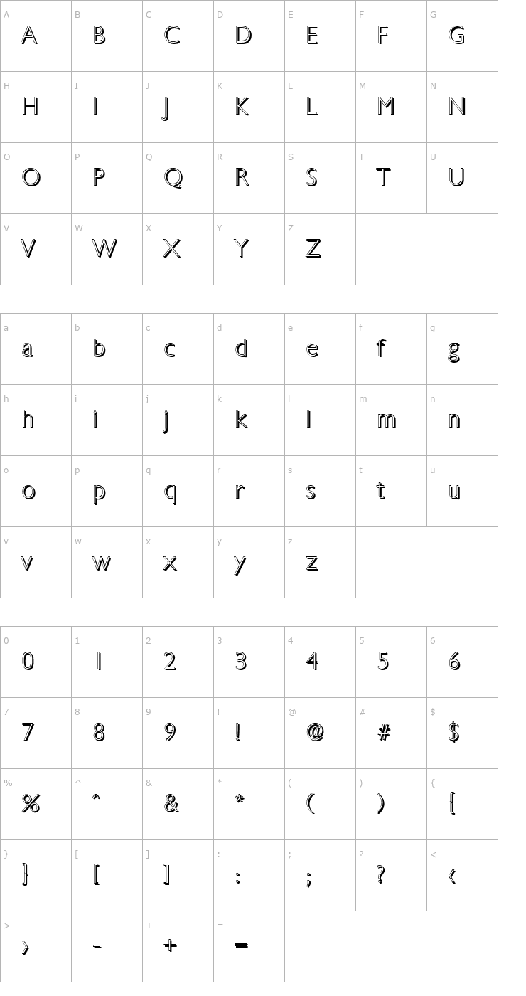 Character Map DavidBeckerShadow-Xlight-Regular Font