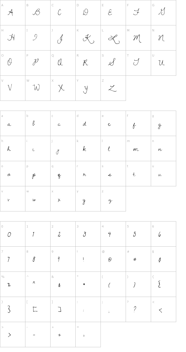 Character Map Dawning of a New Day Font
