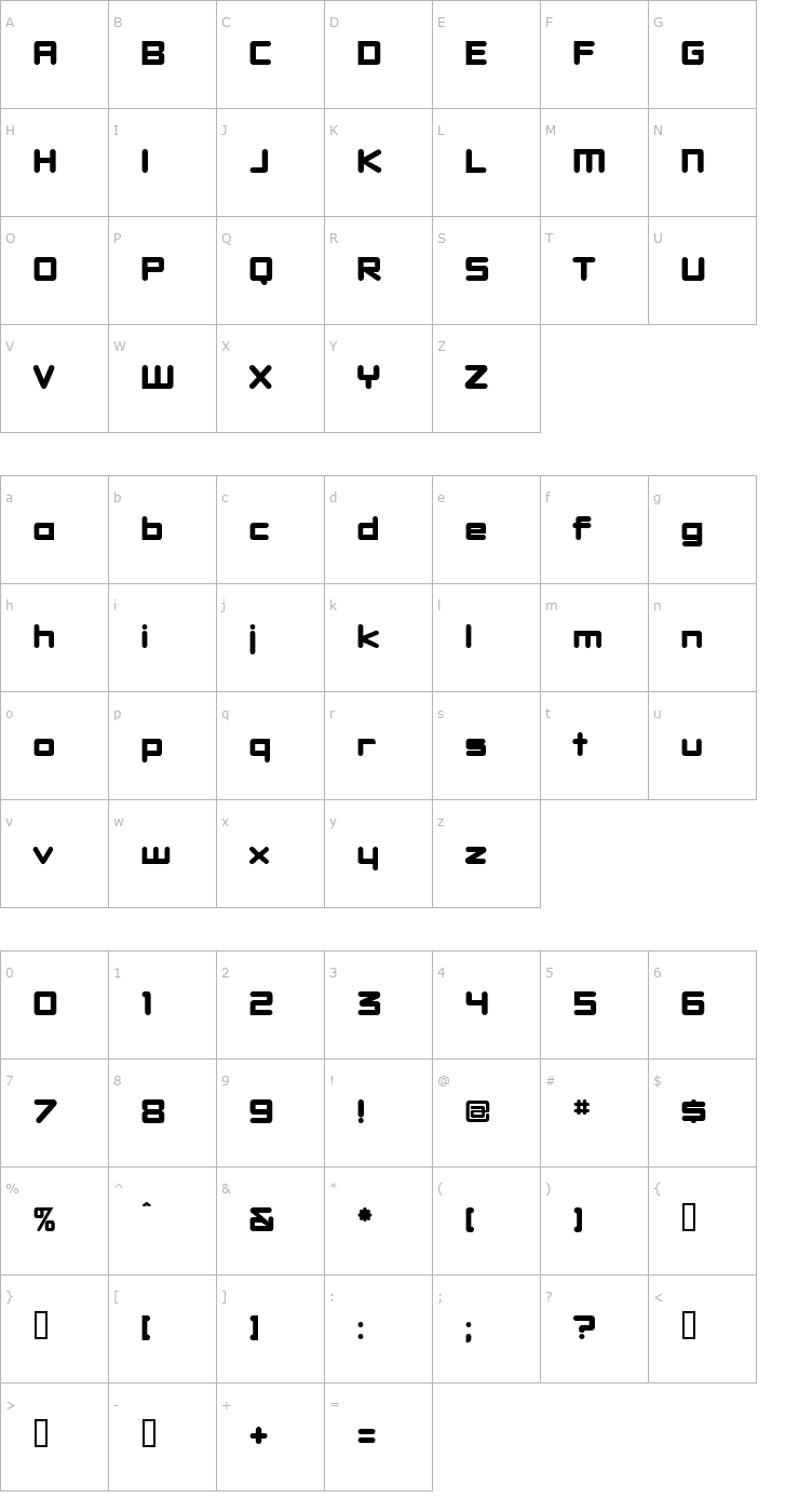 Character Map DBXLNightfever ExtraWide Font