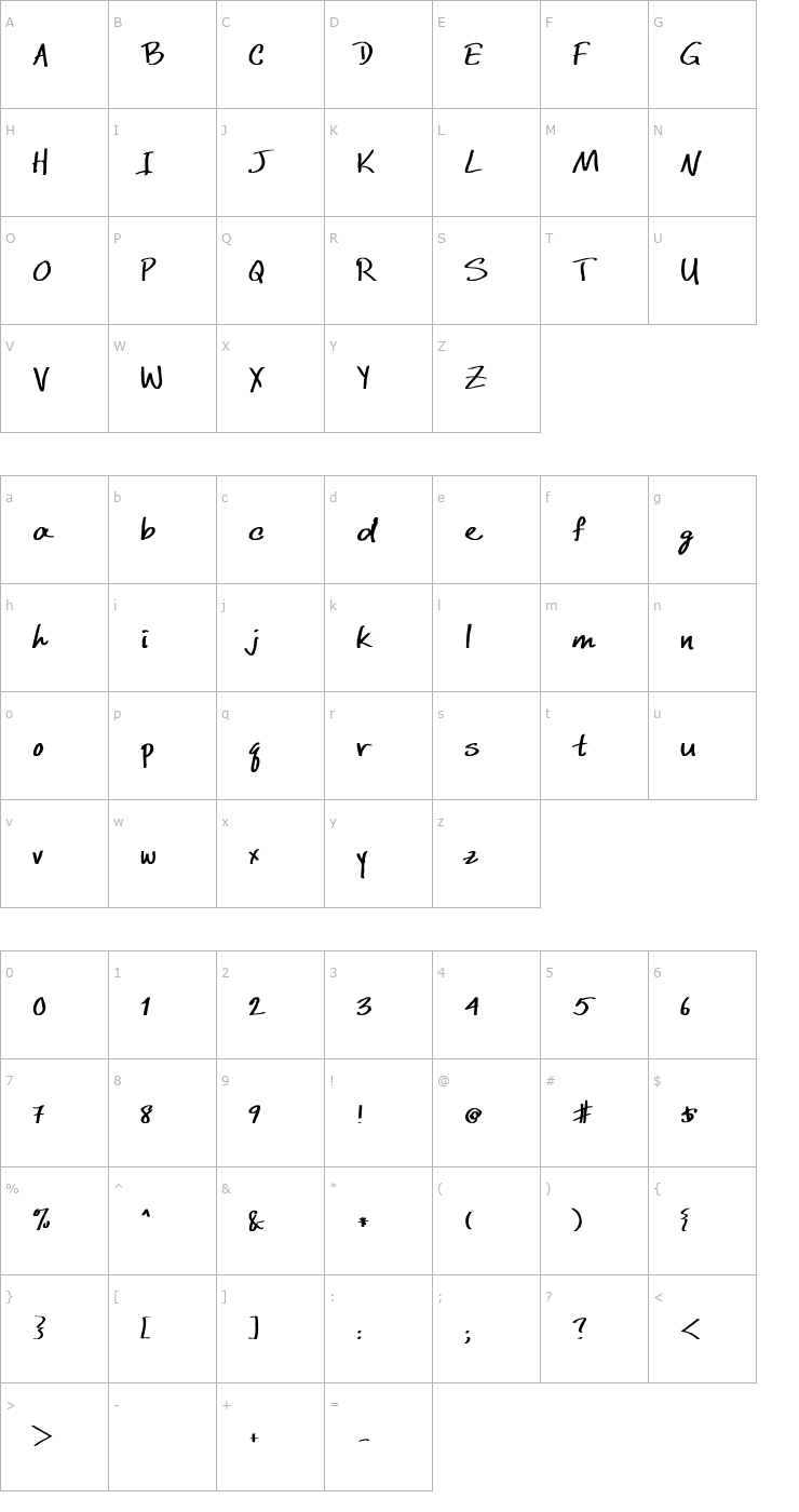 Character Map DCWri Wd Bold Font