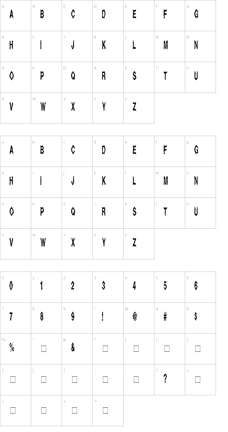 Character Map Dead Alive Font