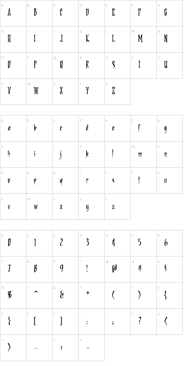 Character Map DeadRinger BB Font