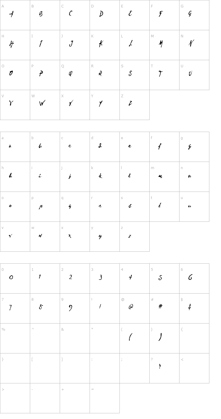 Character Map Dear Theo Font