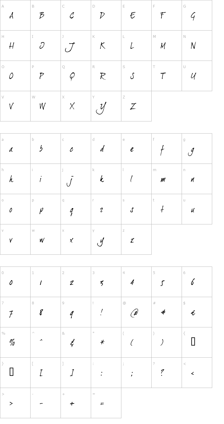 Character Map dearJoe II Font