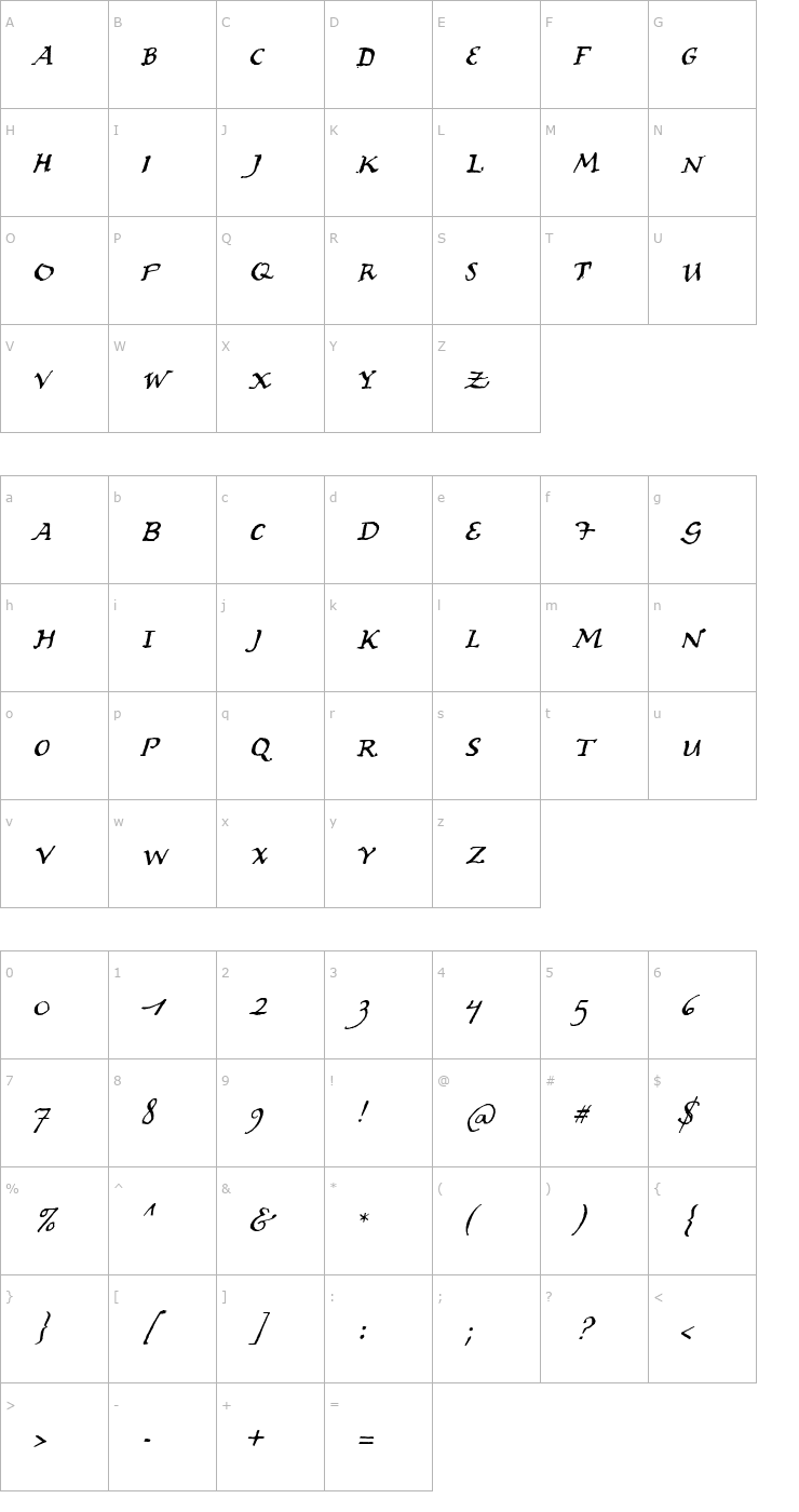 Character Map DearSarah-SmallCaps Font