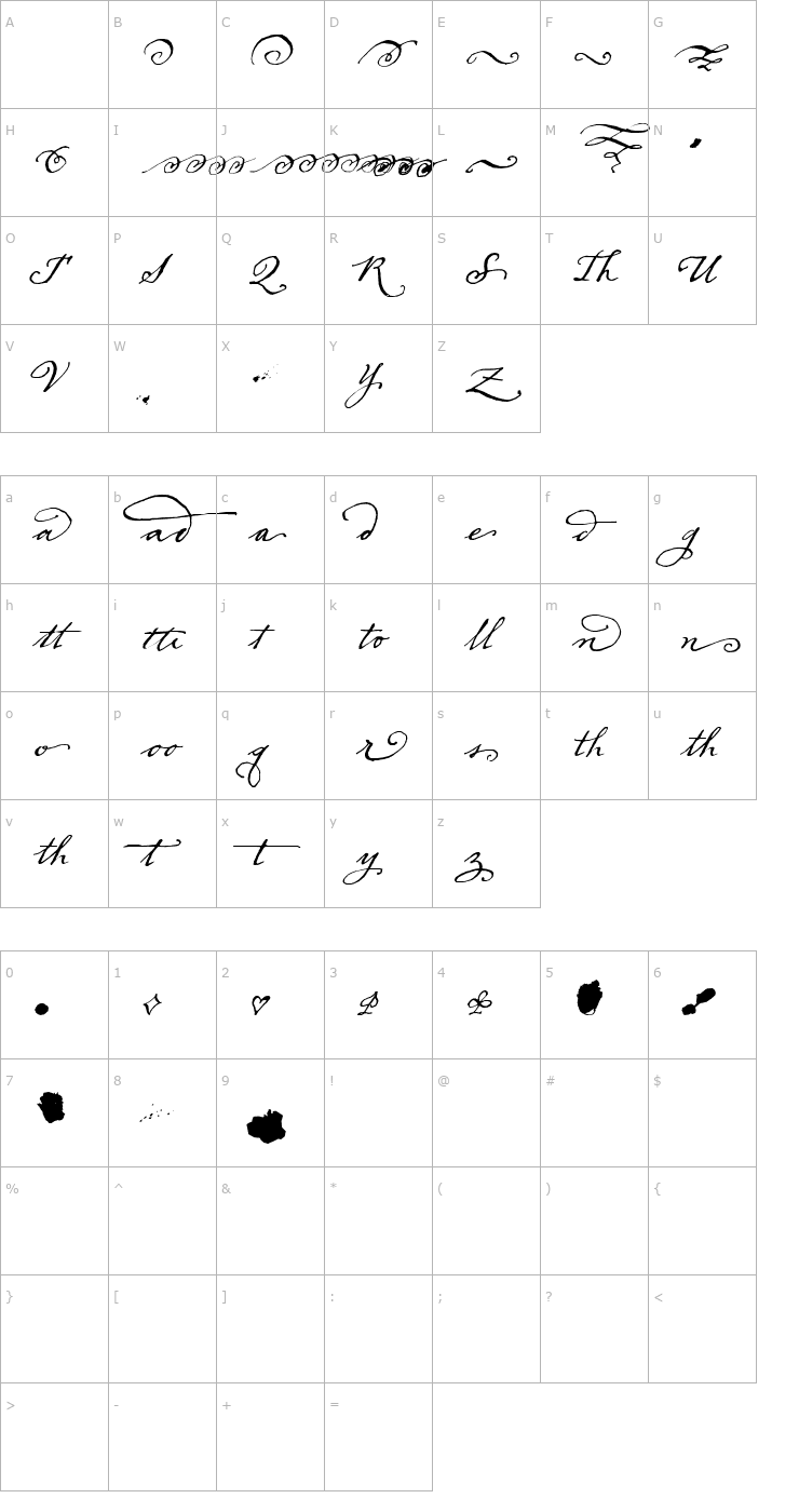 Character Map DearSarah-Swash Font