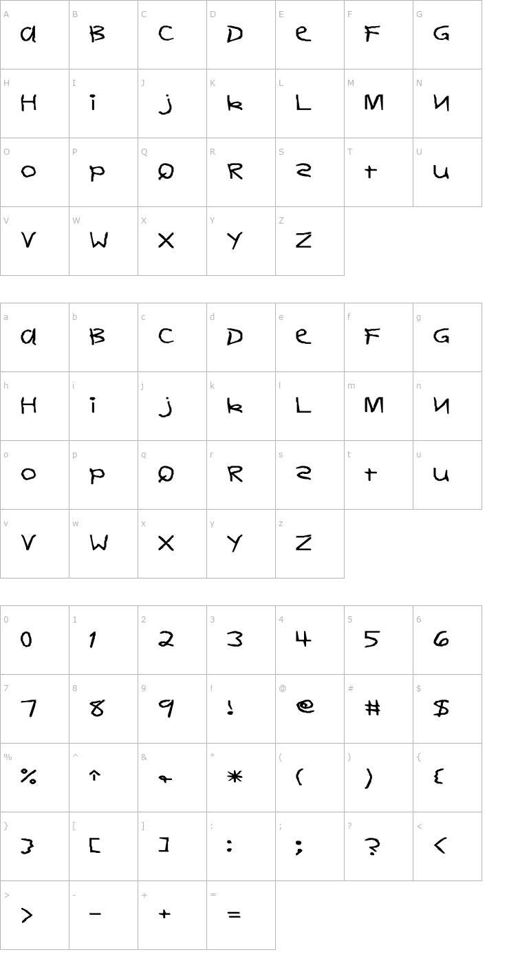 Character Map DearTeacher-Normal Wd Font