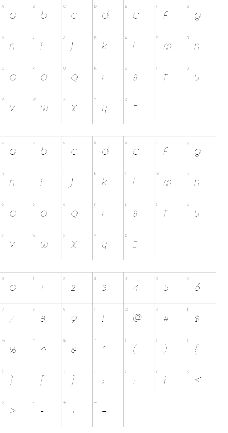 Character Map Debevic Italic Font