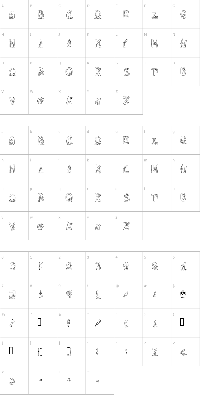 Character Map Decapitated Font