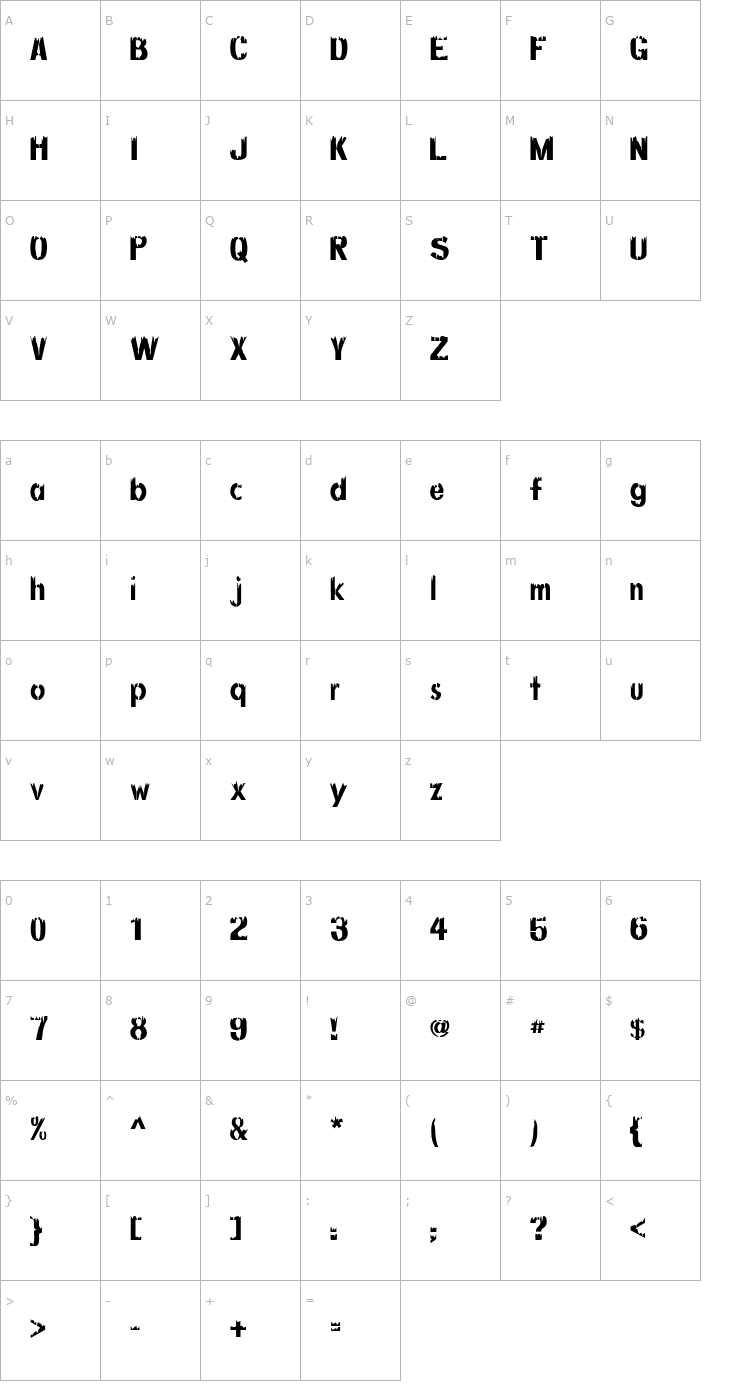 Character Map Decaying Alternate Font