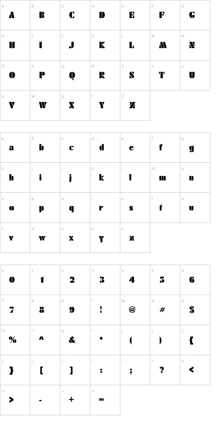 Character Map DecoBlack Regular Font