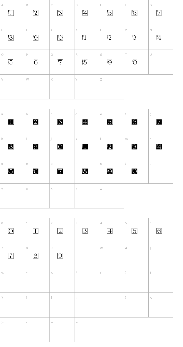 Character Map DecoNumbers LH Serlio Font