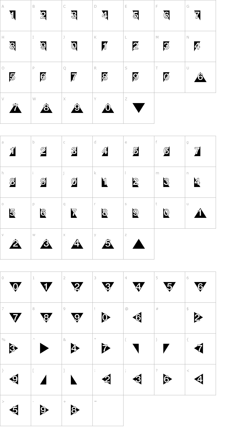 Character Map DecoNumbers LH Triangle Font